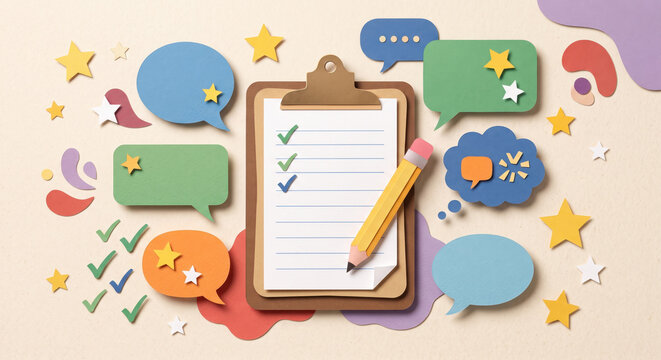 Clipboard: Likert items, rating stars, matrix question; bias checks and wording tips.