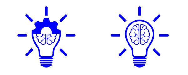 Blue Knowledge Brain and Settings Icon Set Isolated on Transparent Background PNG Vector Symbols © House of Designs