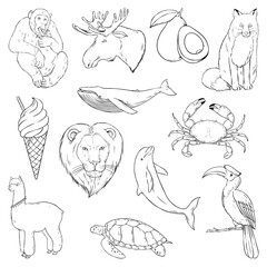 Fototapeta premium Png animal sticker set black and white illustration