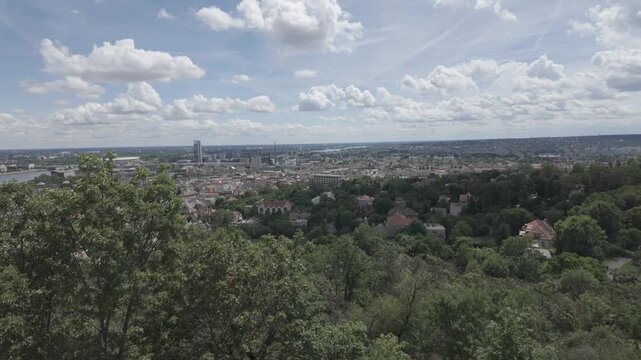 4K video shot from the Gellert Hill Lookout showing Budapest City and the Danube River with bridges over the river in Hungary