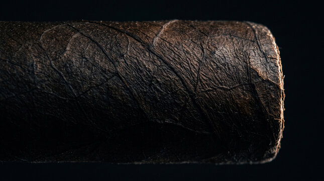 Macro close up of a handmade premium cigar tobacco leaf texture.