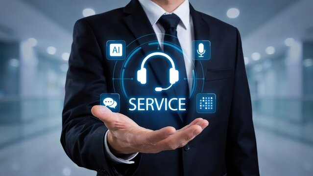 Business Man Presenting AI-Powered Customer Service Solutions