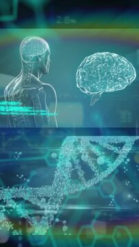 Animation of dna strand and medical data processing on screens