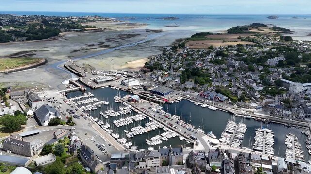 Port de Paimpol Brittany France Historic Harbour drone aerial reverse