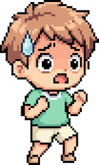 vector illustration pixel art design cute chibi boy emotion scare