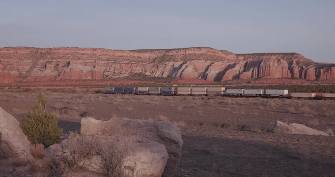 Freight Train Passing Red Cliffs in Gallup New Mexico