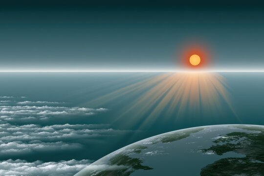Sunrise over the ocean with the earth visible from space. International Day for the Preservation of the Ozone Layer