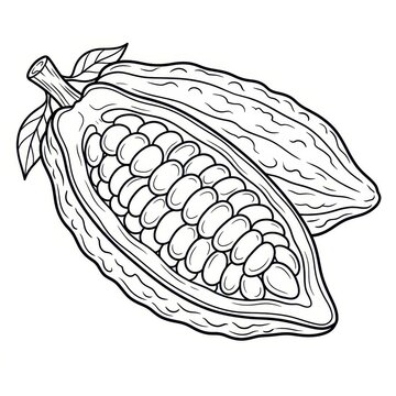 Cacao pod with beans drawing