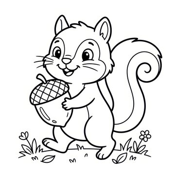 Cute cartoon squirrel holding an acorn