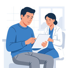 Fototapeta premium Doctor and Patient Discussing Medical Results in Clinic - Vector Illustration