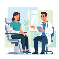 Fototapeta premium Doctor Consults Patient with Arm Cast in Medical Office