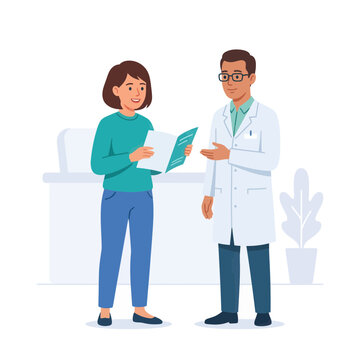 Doctor consulting patient about medical information, health check, and treatment plan