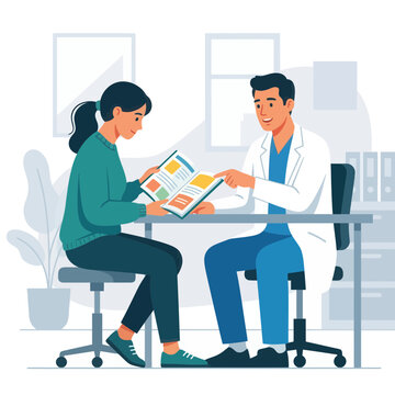 Doctor Consulting Patient, Discussing Medical Information in Clinic Office - Flat Illustration
