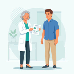 Fototapeta premium Doctor explains medical results to patient in clinic office, vector illustration.
