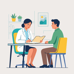 Fototapeta premium Doctor Consulting Patient, Vector Illustration of Healthcare Consultation and Medical Check-up