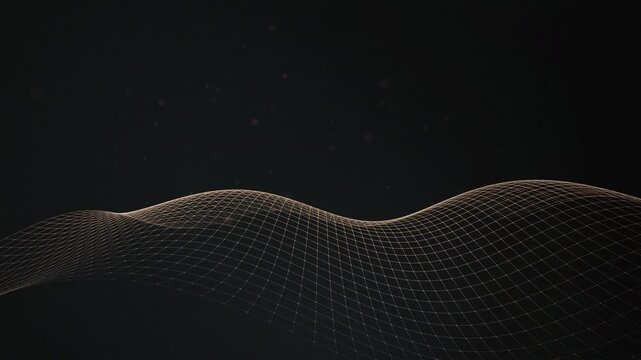 Golden wireframe mesh waves flow in a seamless loop