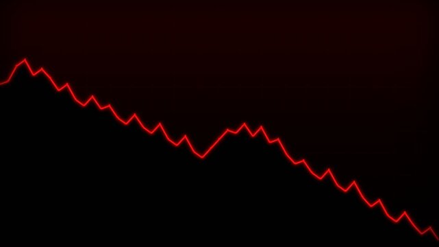 A glowing crimson jagged line descends across the darkness representing a significant financial crash or economic downturn that impacts market stability and causes investors to face heavy losses
