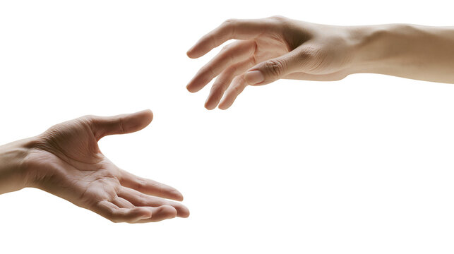 Two human hands reaching towards each other
