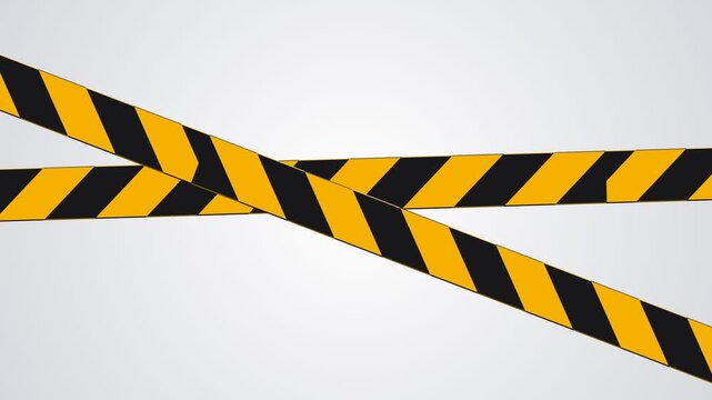 Two segments of hazard tape featuring bold yellow and black diagonal warning stripes are positioned across the frame to signify restricted access and ensure safety compliance in industrial