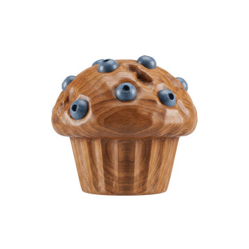 Artistic Wooden Carved Blueberry Muffin Ornament