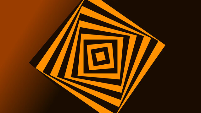 Abstract Geometric Square Tunnel Background, Orange and Black Optical Illusion Illustration