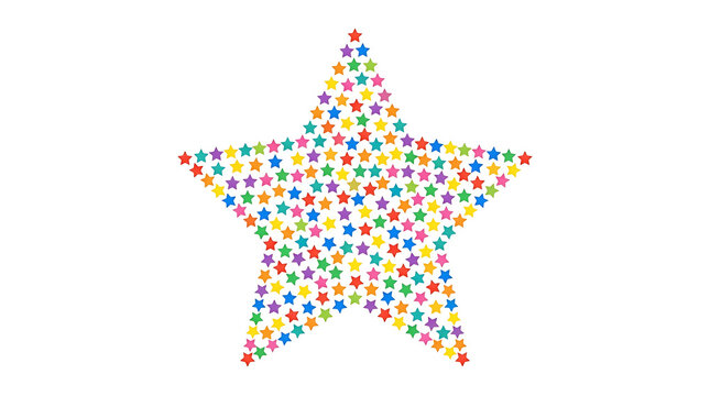A Large Star Shape Formed From Numerous Small Colorful Star Figures On A White Background