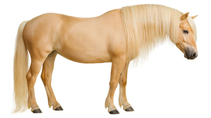 Palomino horse with long blonde mane and tail standing © Isadora