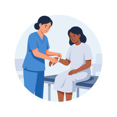 Fototapeta premium Nurse Attaching Patient ID Band in Medical Clinic - Vector Illustration