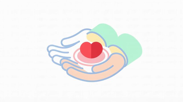 Caring Hands Holding Red Heart International Day of Charity Minimal Flat Animation Seamless Loop
