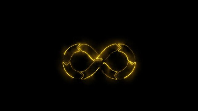 Glowing Neon Infinity Loop Arrows Animation Representing Continuous Cycle, Process Flow, Endless Business Workflow and Automation on Black Background.4k motion graphics video.