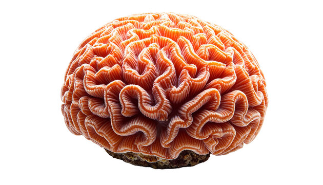 Round brain coral with detailed maze-like surface patterns, isolated on transparent background