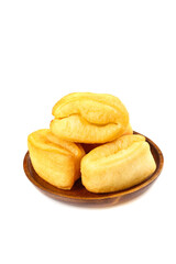 Fototapeta premium Traditional Crispy Churros in Wooden Bowl - Perfect Spanish Breakfast Pastry with Golden Flavor