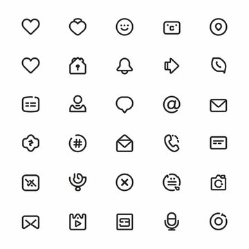 30 Minimalist Line Social Media Icons Set - UI UX Transparent PNG Pack