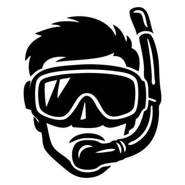 Logo deportes acu&aacute;ticos. Icono con dibujo sencillo de la cabeza de un submarinista con gafas de buceo y snorkel	