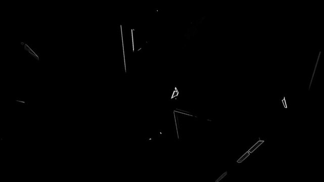 Abstract White Geometric Shards Floating on Black Motion Background Loop