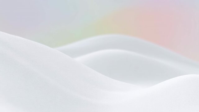 Pastel gradient sky above white snow dunes with soft flowing curves, calm horizon, smooth textures, gentle light, and serene winter mood for minimal nature backdrop