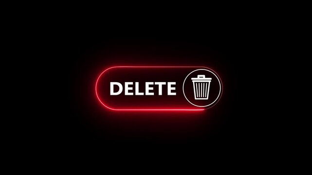 Confident businessman presses glowing 'DELETE' button with trash icon, signifying data removal or system cleanup symbol animation.4k