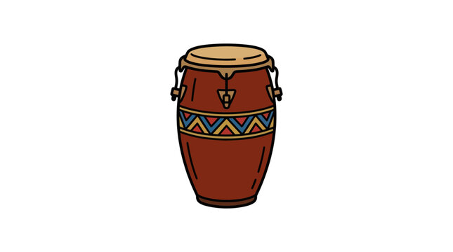 Traditional wooden conga drum with colorful pattern.