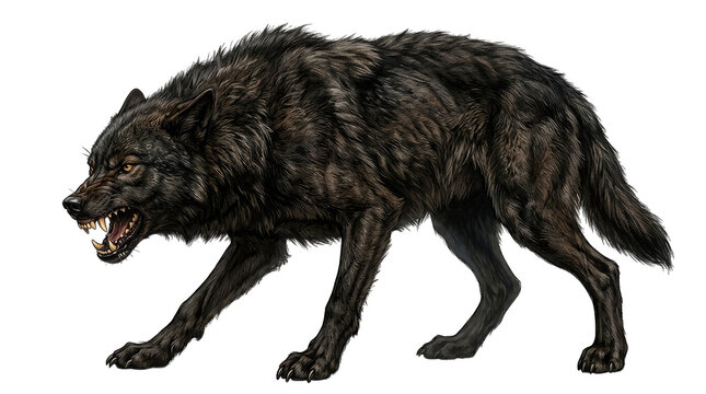Fierce snarling dark wolf prepared for a spooky halloween design project isolated on transparent background