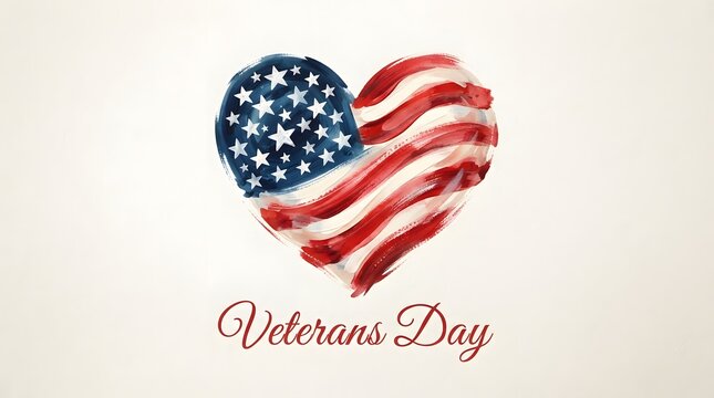 Watercolor heart shape with american flag pattern for veterans day celebration on a white background