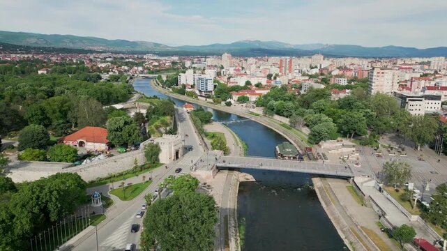 Aerial view of nis city fortress and nisava river in serbia