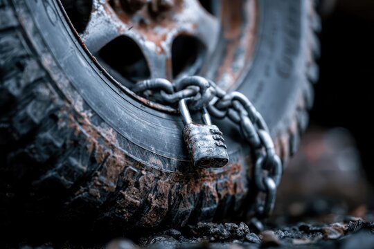 Car tire secured with heavy wheel lock