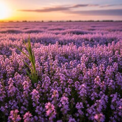 Obraz premium Vast Lavender Field at Sunset with Golden Hour Light.
