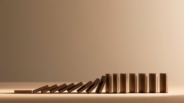 A controlled sequence of premium domino blocks guided by a robotic mechanism.