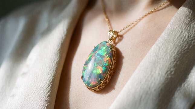 Vibrant Oval Black Opal Pendant Necklace In Filigree Gold Setting