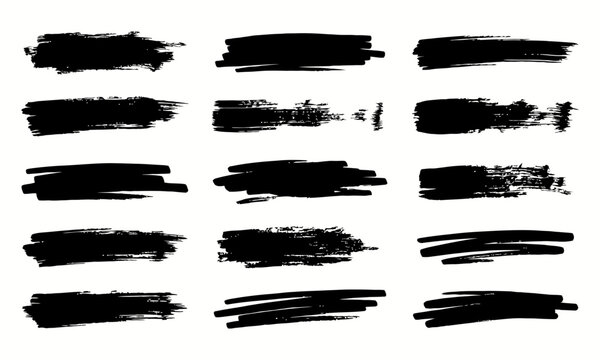 Set of black ink brush strokes
