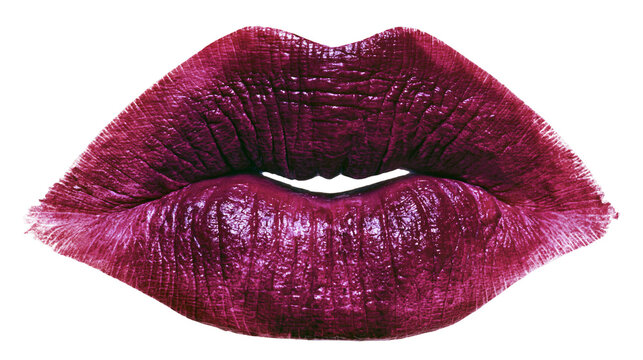 Plump full lips with dark plum matte lipstick