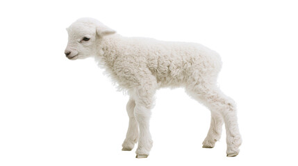 Fototapeta premium White fluffy lamb standing on white