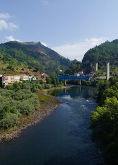 Fototapeta premium Summer view of depopulated Os Peares village in Galicia, Spain, representative of 
