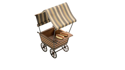 Striped awning hot dog cart with two hot dogs © Lyra